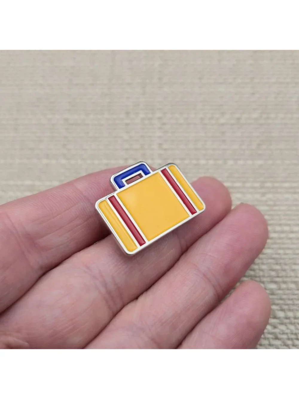 Retro Yellow Suitcase Enamel Pin | Red and Blue Travel Luggage Lapel Pin A8584